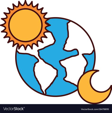 World Planet Earth With Sun And Moon Royalty Free Vector