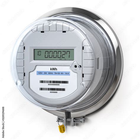 Digital electric meter with lcd screen isolated on white. Electricity ...