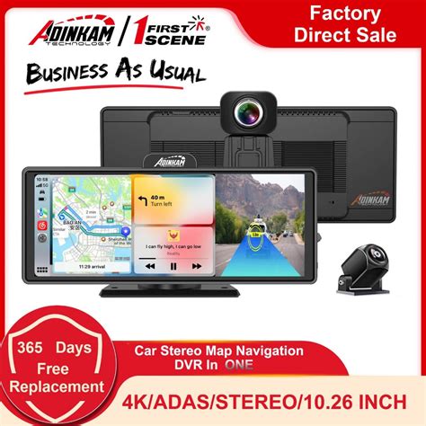 ADINKAM 10 26 Inch Stereo Portable CarPlay Map Navigation ADAS Wireless