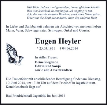 Traueranzeigen Von Eugen Heyler Trauerundgedenken De