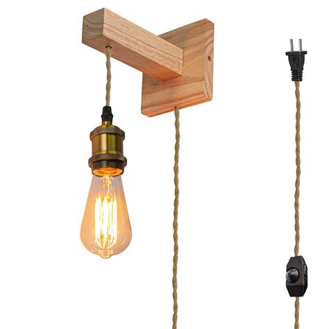 Fsliving Boho Style Wooden Handle Wall Sconce Adjustable Height Hanging