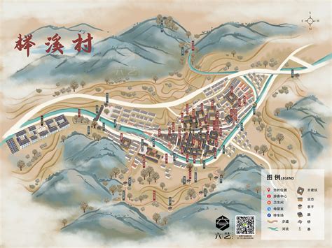 美丽乡村古风手绘地图水墨古建筑山水插画手绘地图六藝設計 站酷zcool