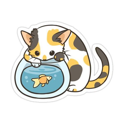 Calico Kitty And Goldfish Sticker For Sale By Pawlove Cat Stickers