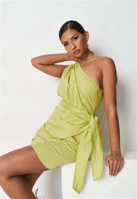 Missguided Lime Tie Side One Shoulder Mini Dress Shopstyle