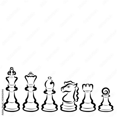 Six different chess pieces, black outline, set Stock Illustration | Adobe Stock