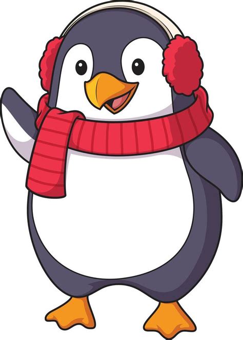 Winter penguin waving cartoon drawing 44864399 Vector Art at Vecteezy