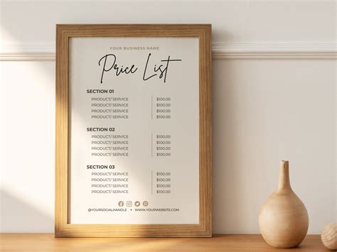 Price List Template Editable Small Business Price List Printable Price