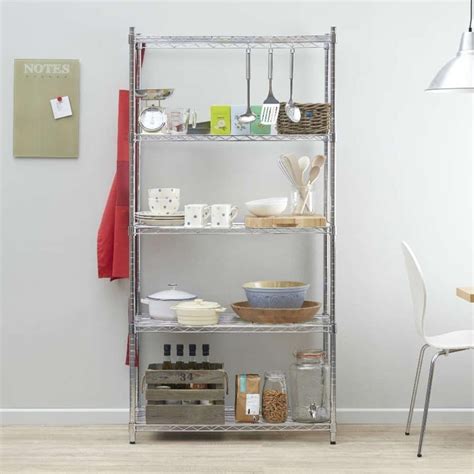 Narrow Chrome Wire Shelving Unit with 5 Shelves