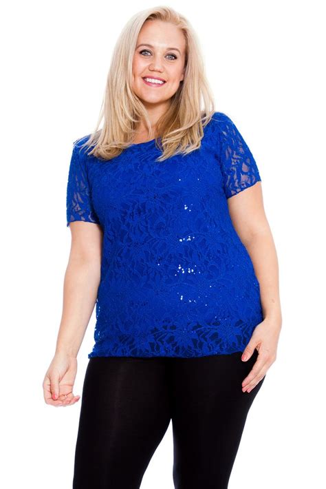 Pre Order Stunning Sequin Lace Top Royal Blue Wrap Plus Size Clothing