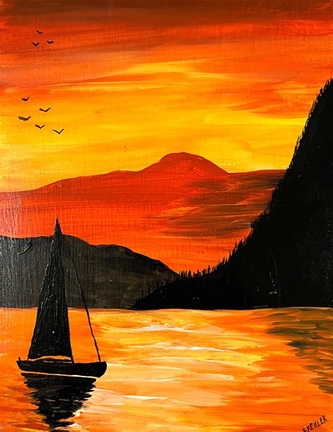 Acrylic Painting of Seaside Sunset on Canvas 8 X 10 - Etsy