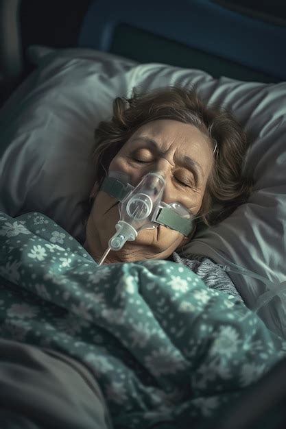 Premium Photo An Elderly Woman In An Oxygen Mask Lies In A Hospital