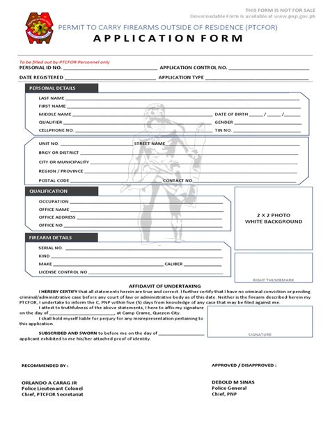 Application Form Permit To Carry Firearms Outside Of Residence Ptcfor