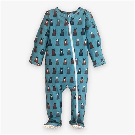 Modal Zipper Pajama Wild Horses Blue Velvet Fawn