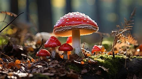 Premium Photo A Single Red Amanita Mushroom In The Forest A Vibrant