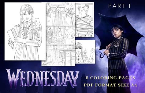 Wednesday Addams Coloring Pages Instant Digital Print Pdf Etsy