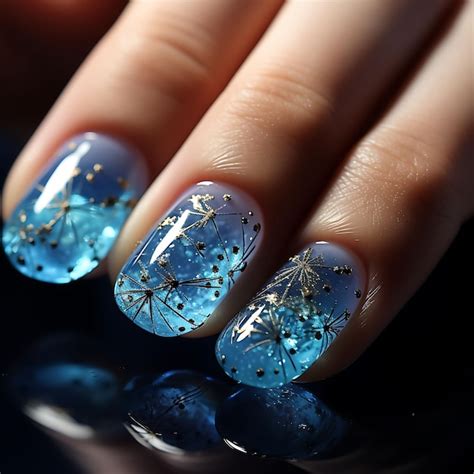 Premium AI Image Water Droplets Nails Design Transparent And Blue