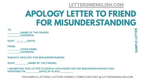 Apology Letter to Friend For Misunderstanding - Sample Letter to Friend ...