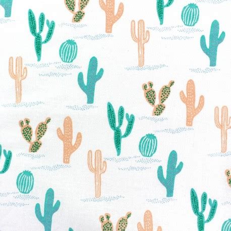 Tissu Coton Rico Design Cactus Blanc X 10cm