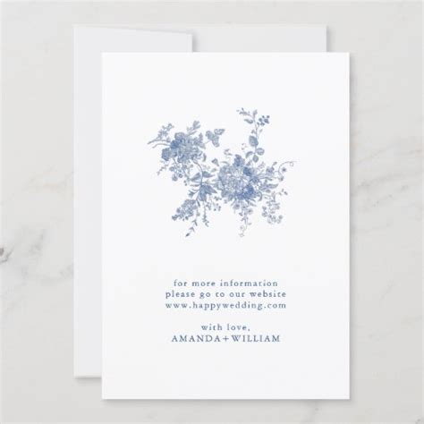 Elegant Blue French Garden Flowers BRIDAL SHOWER Invitation Zazzle