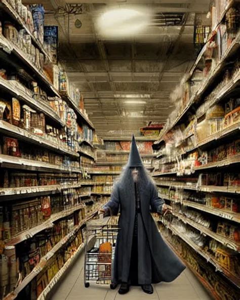 Gandalf Wearing A Wizard Hat Stacking Supermarket Stable Diffusion