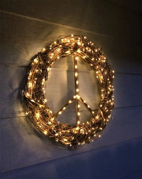 Peace Sign Wreath 24 Lighted Battery Operated Sign Etsy