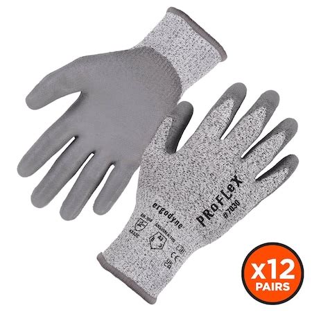 Proflex By Ergodyne ANSI A3 PU Coated CR Gloves 12 Pair Gray Size XL