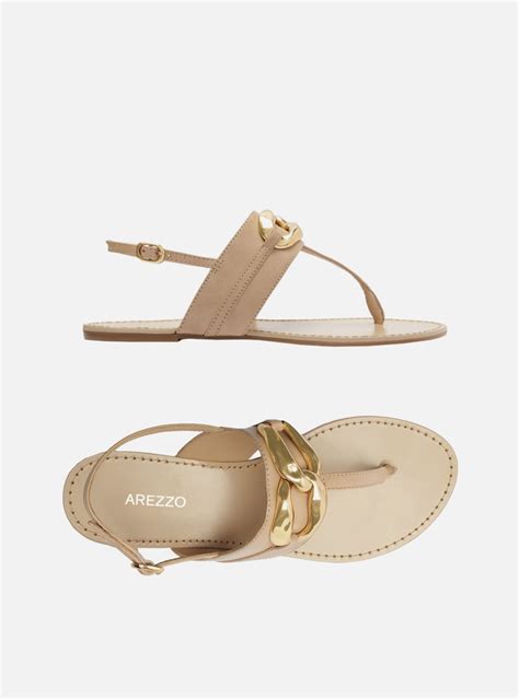 Sandália Rasteira Nude Arezzo Couro Slim Metal ZZ MALL