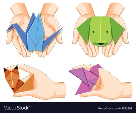 Set of human hands holding origami Royalty Free Vector Image