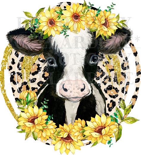 Cute Sunflower Cow Dtf Ready To Press Or Sublimation Etsy