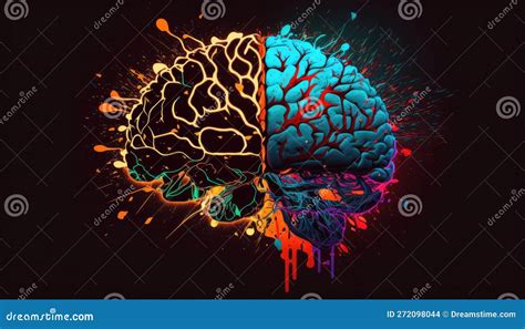 Human Brain Neon Glowing Headache Concept Pain In Human Head With