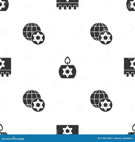 Set Jewish Calendar, Burning Candle and World Globe Israel on Seamless ...