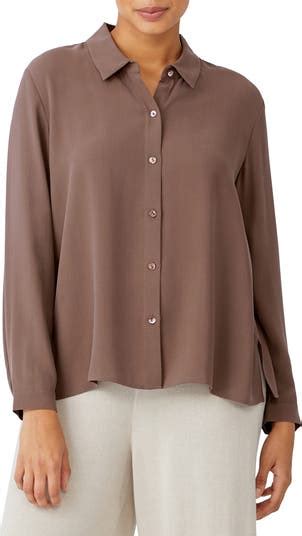 Eileen Fisher Classic Collar Easy Silk Button Up Shirt Nordstrom