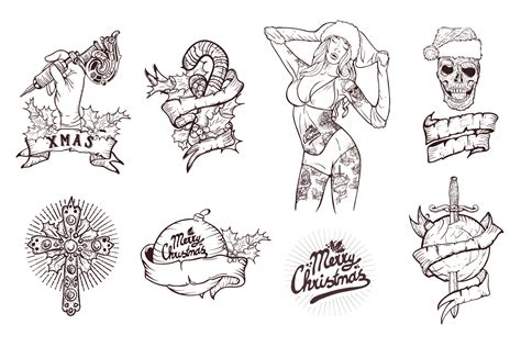 Christmas Tattoo Set Graphic By Lavika · Creative Fabrica