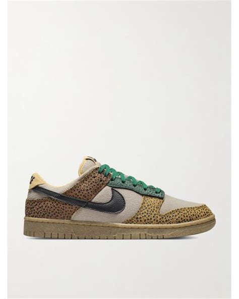 Nike Dunk Low Leopard Print Leather Trimmed Canvas Sneakers In Brown