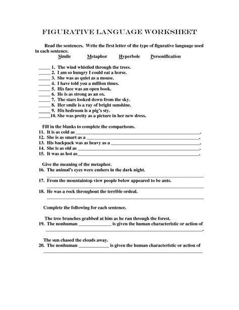 Figurative Language Hunt Worksheet Language Worksheets