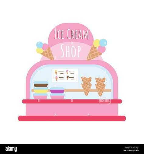 Flat Style Ice Cream Shop Cute Pink Building Decorated With Sweet