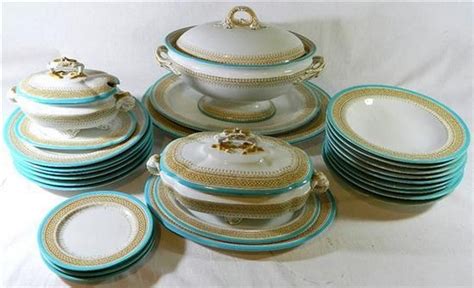 Antique Worcester Dinner Set With Turquoise Border Worcester Ceramics