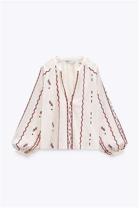 Camisa Boho Camisa Zara Embroidered Collars Embroidered Blouse