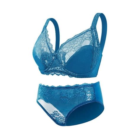 Sexy Lingerie For Women 2 Piece Lace Lingerie Set Underwire Ribbed Bra Panty Sets Lake Blue