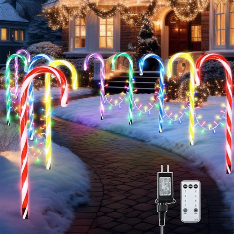 Hiboom 10 Pack Christmas Candy Cane Lights With Stakes 22