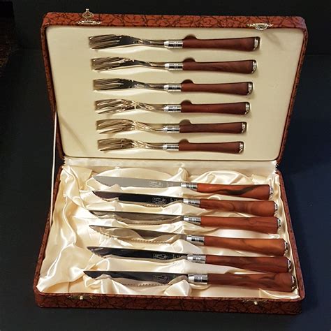 Vintage Glo Hill Marvo Live Edge Steak Knife And Fork Set In