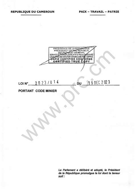 Loi N°2023 014 Du 19 Décembre 2023 Portant Code Minier