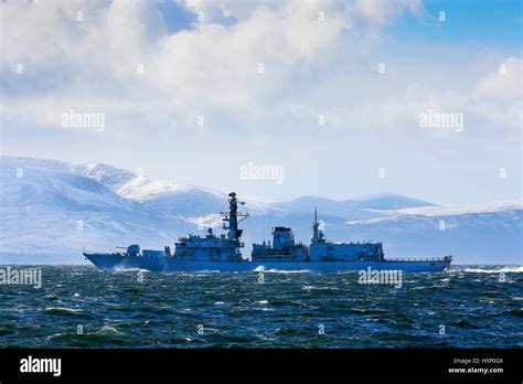 HMS St Albans, Type 23 Frigate, of the Royal Navy, on exercises in The Firth of Clyde, off the ...