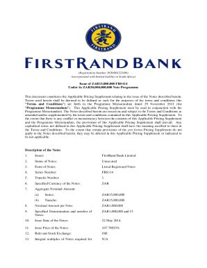 Fillable Online APPLICABLE PRICING SUPPLEMENT Issue Of ZAR185 Fax