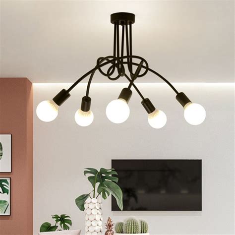 Plafonnier Industriel Moderne TOKIUS Lustre E27 avec 5 Lumières Noir