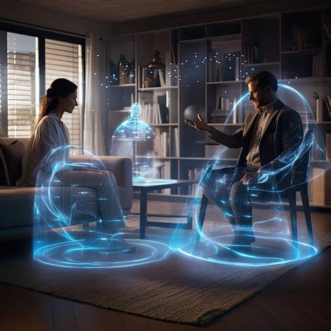 Premium Photo Holographic Virtual Assistant In A Living Room