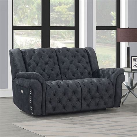 Evelyn Power Reclining Loveseat Domino Granite By Global Furniture