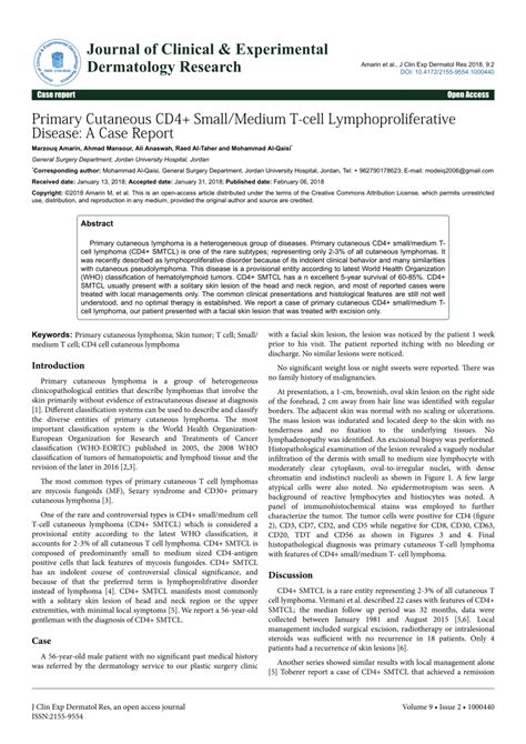 PDF Primary Cutaneous CD4 Small Medium T Cell Lymphoproliferative