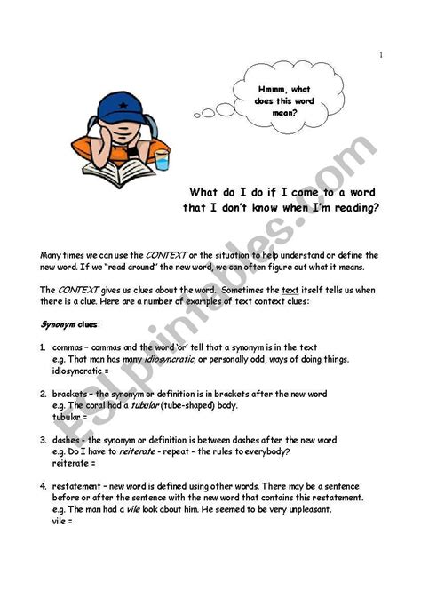 Reading Comprehension With Context Clues Worksheet