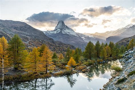 Awesome View Of Matterhorn Spire Location Place Grindjisee Lake